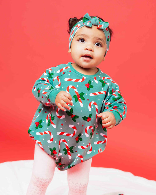 Baby Kids Bamboo Pajamas — Candy Cane Lane Bubble Sweatshirt — Image 5