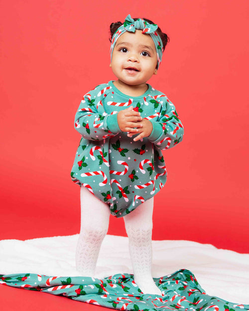 Baby Kids Bamboo Pajamas — Candy Cane Lane Bubble Sweatshirt — Image 1