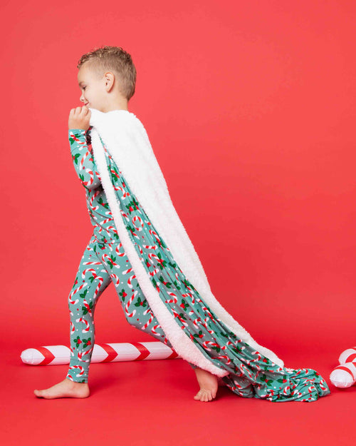Baby Kids Bamboo Pajamas — Candy Cane Lane Bum Bum Blanket - Plush — Image 13
