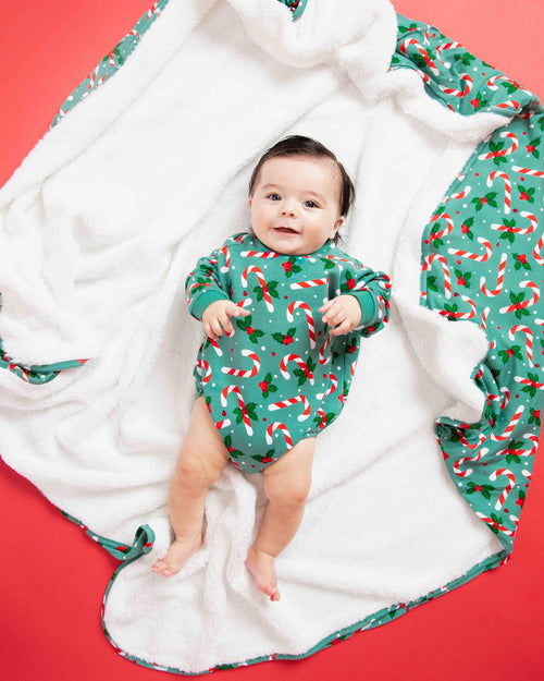 Baby Kids Bamboo Pajamas — Candy Cane Lane Bum Bum Blanket - Plush — Image 9