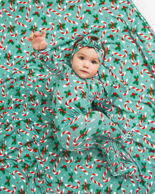 Baby Kids Bamboo Pajamas — Candy Cane Lane Bum Bum Blanket - Plush — Image 6