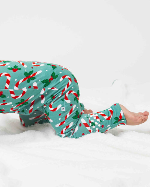 Baby Kids Bamboo Pajamas — Candy Cane Lane Convertible Romper — Image 4