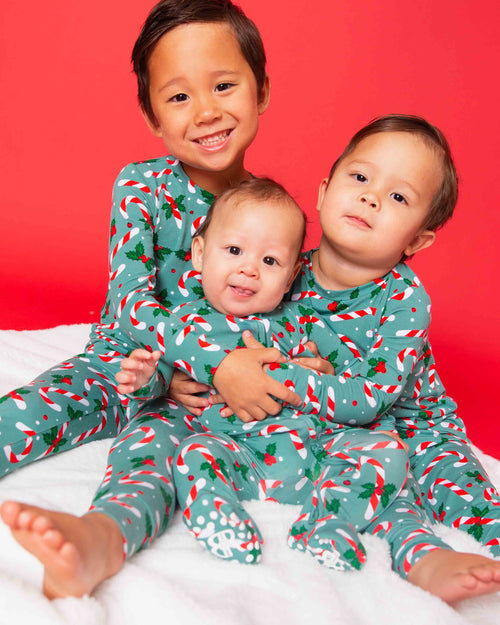 Baby Kids Bamboo Pajamas — Candy Cane Lane Convertible Romper — Image 5
