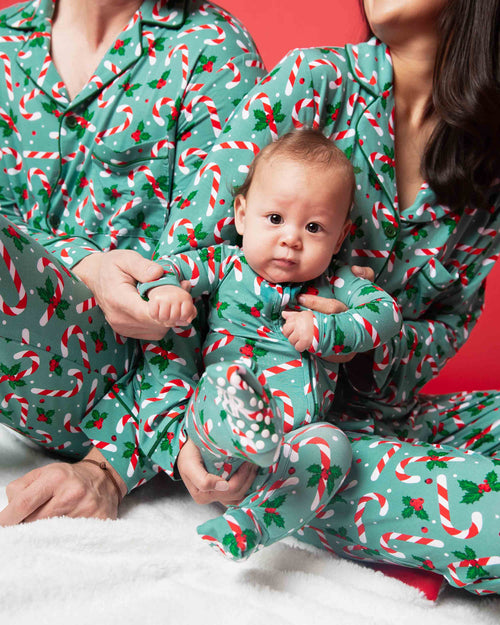 Baby Kids Bamboo Pajamas — Candy Cane Lane Convertible Romper — Image 12