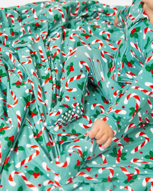 Baby Kids Bamboo Pajamas — Candy Cane Lane Convertible Romper — Image 13