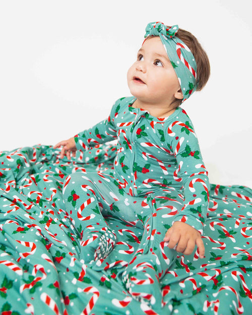 Baby Kids Bamboo Pajamas — Candy Cane Lane Convertible Romper — Image 3