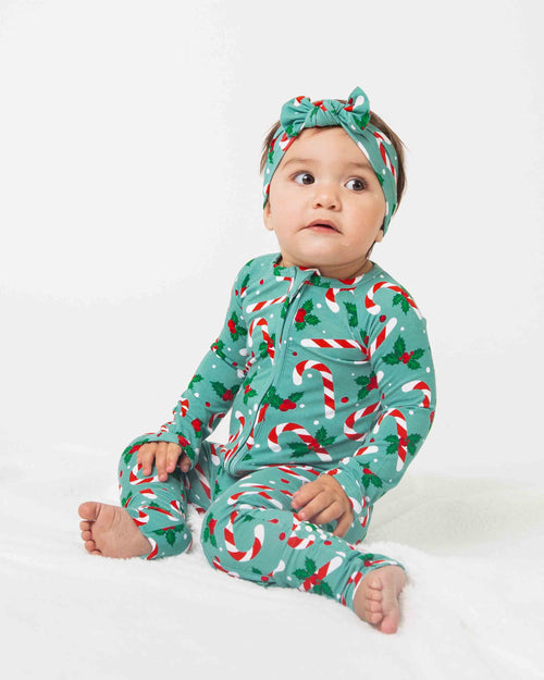 Baby Kids Bamboo Pajamas — Candy Cane Lane Convertible Romper — Image 6