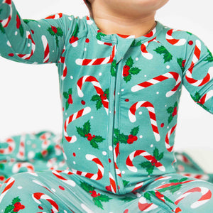 Baby Kids Bamboo Pajamas — Candy Cane Lane Convertible Romper — Image 1