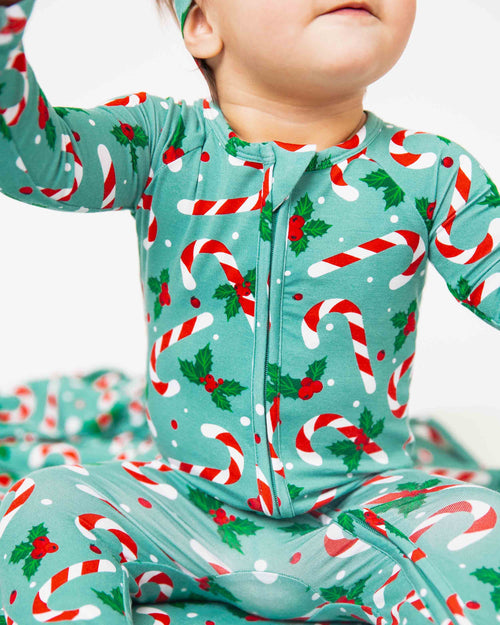 Baby Kids Bamboo Pajamas — Candy Cane Lane Convertible Romper — Image 1