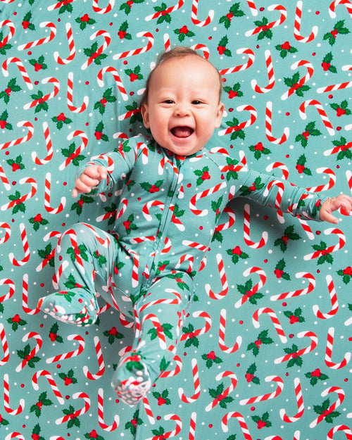 Baby Kids Bamboo Pajamas — Candy Cane Lane Convertible Romper — Image 8