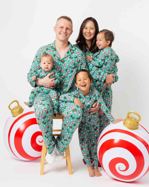 Baby Kids Bamboo Pajamas — Candy Cane Lane Convertible Romper — Image 10