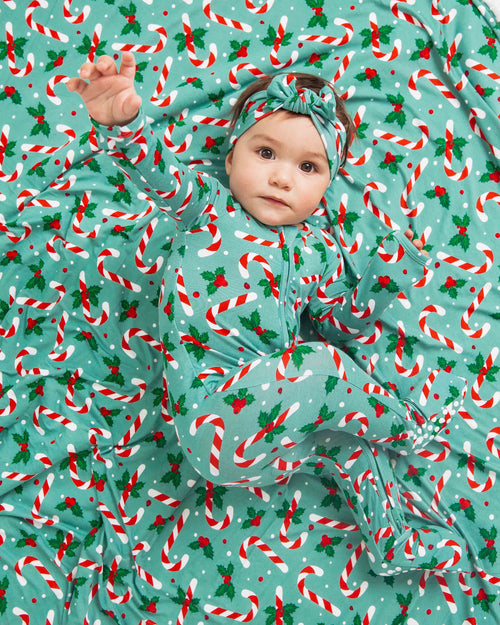 Baby Kids Bamboo Pajamas — Candy Cane Lane Convertible Romper — Image 11