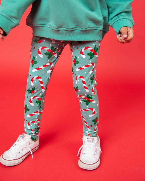 Baby Kids Bamboo Pajamas — Candy Cane Lane Crew Neck Sweatshirt & Leggings Set — Image 6