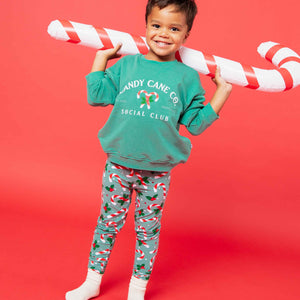Baby Kids Bamboo Pajamas — Candy Cane Lane Crew Neck Sweatshirt & Leggings Set — Image 1