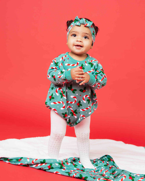 Baby Kids Bamboo Pajamas — Candy Cane Lane Headwrap — Image 2