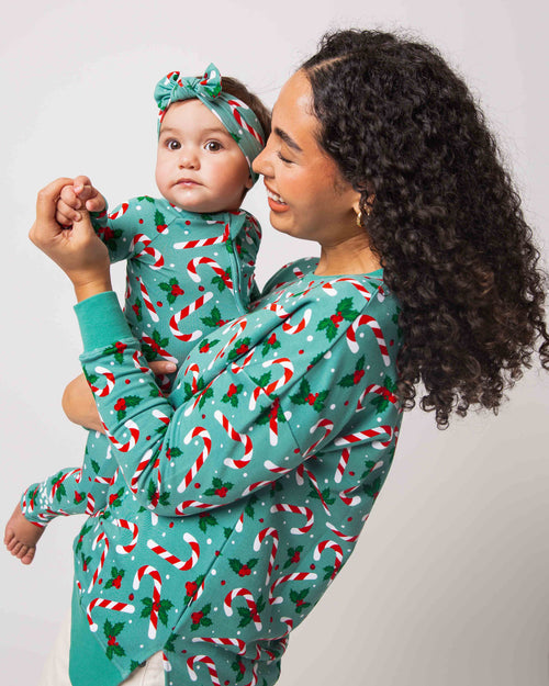Baby Kids Bamboo Pajamas — Candy Cane Lane Headwrap — Image 5