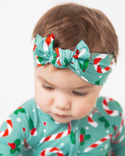 Baby Kids Bamboo Pajamas — Candy Cane Lane Headwrap — Image 3