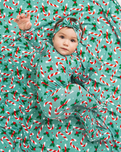 Baby Kids Bamboo Pajamas — Candy Cane Lane Headwrap — Image 6