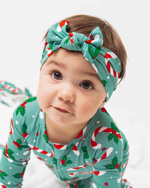 Baby Kids Bamboo Pajamas — Candy Cane Lane Headwrap — Image 1