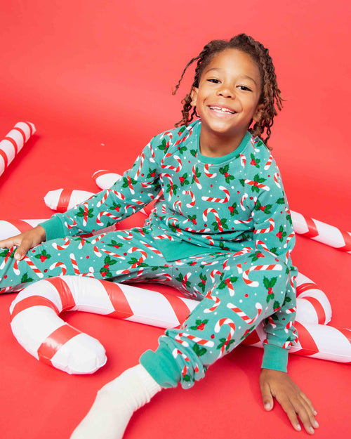 Baby Kids Bamboo Pajamas — Candy Cane Lane Jogger Set — Image 1