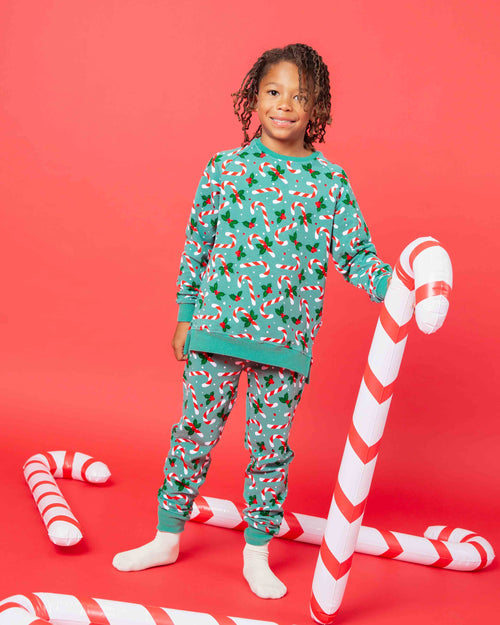 Baby Kids Bamboo Pajamas — Candy Cane Lane Jogger Set — Image 3