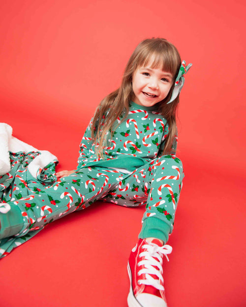 Baby Kids Bamboo Pajamas — Candy Cane Lane Jogger Set — Image 4