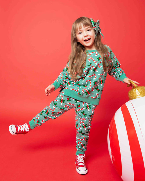 Baby Kids Bamboo Pajamas — Candy Cane Lane Jogger Set — Image 6