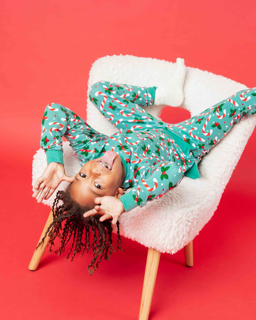 Baby Kids Bamboo Pajamas — Candy Cane Lane Jogger Set — Image 7