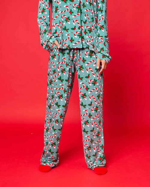 Baby Kids Bamboo Pajamas — Candy Cane Lane Women's Long Sleeve Collar Shirt & Pants Pajama Set — Image 3