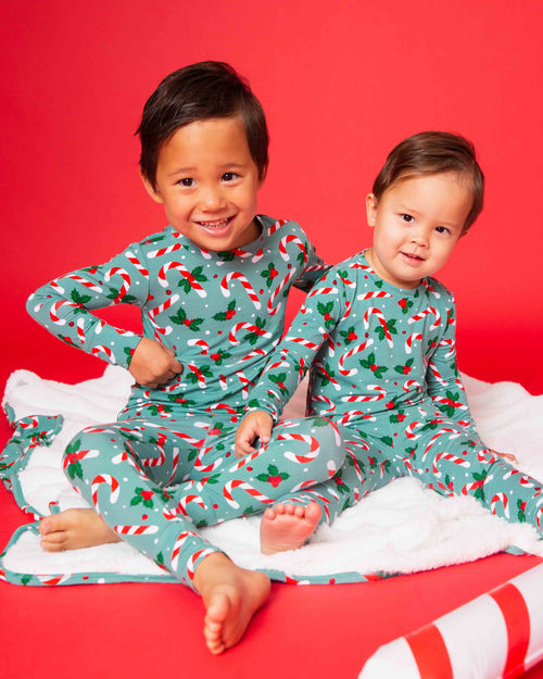 Baby Kids Bamboo Pajamas — Candy Cane Lane Long Sleeve Pajama Set — Image 11