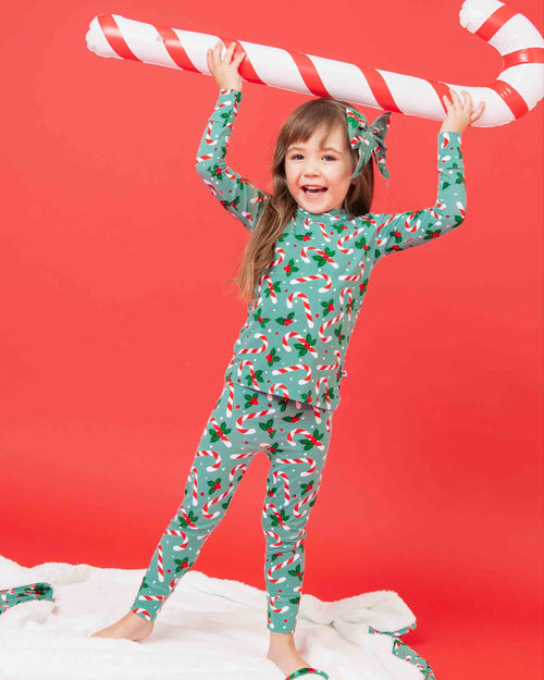 Baby Kids Bamboo Pajamas — Candy Cane Lane Long Sleeve Pajama Set — Image 4
