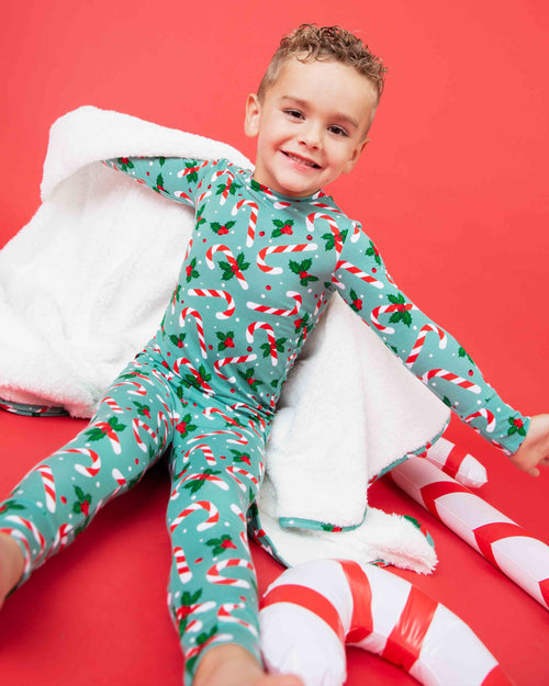 Baby Kids Bamboo Pajamas — Candy Cane Lane Long Sleeve Pajama Set — Image 1