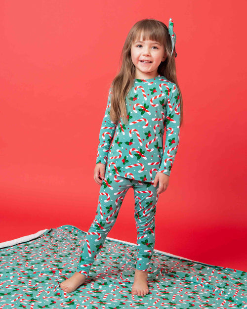 Baby Kids Bamboo Pajamas — Candy Cane Lane Long Sleeve Pajama Set — Image 7