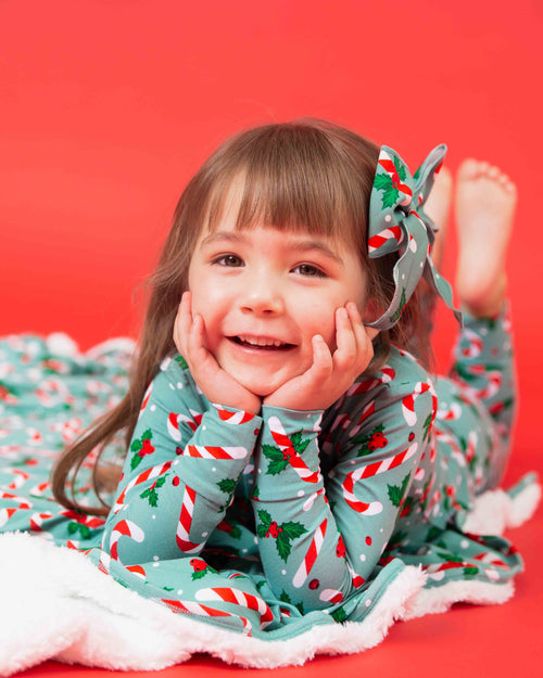 Baby Kids Bamboo Pajamas — Candy Cane Lane Long Sleeve Pajama Set — Image 8