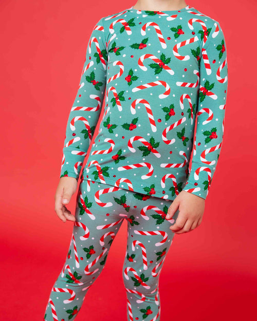 Baby Kids Bamboo Pajamas — Candy Cane Lane Long Sleeve Pajama Set — Image 3