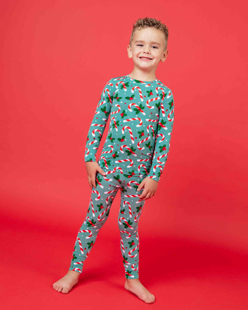 Baby Kids Bamboo Pajamas — Candy Cane Lane Long Sleeve Pajama Set — Image 5