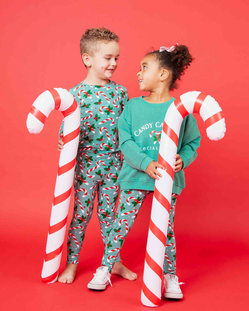 Baby Kids Bamboo Pajamas — Candy Cane Lane Long Sleeve Pajama Set — Image 9