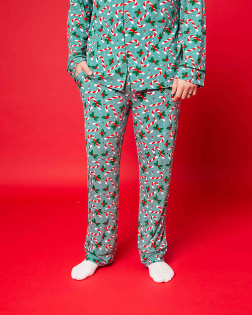 Baby Kids Bamboo Pajamas — Candy Cane Lane Men's Collar Shirt & Pants Set — Image 3