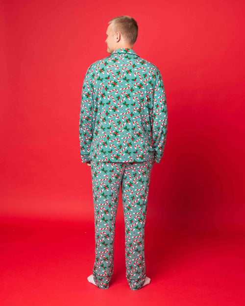 Baby Kids Bamboo Pajamas — Candy Cane Lane Men's Collar Shirt & Pants Set — Image 4