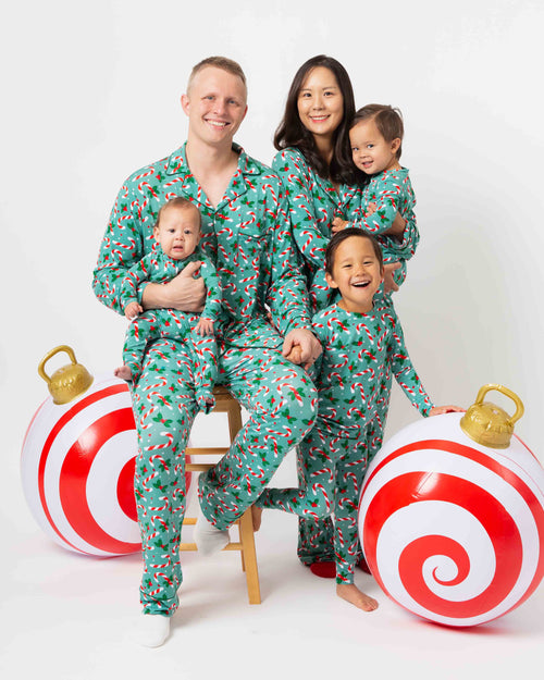 Baby Kids Bamboo Pajamas — Candy Cane Lane Men's Collar Shirt & Pants Set — Image 6
