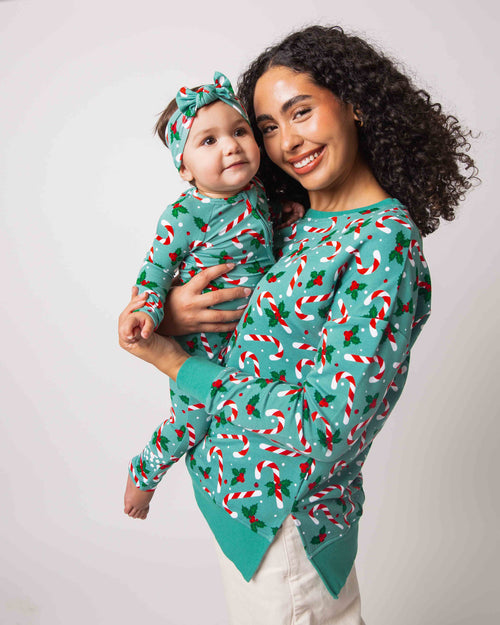 Baby Kids Bamboo Pajamas — Candy Cane Lane Women's Crew Neck Sweatshirt — Image 6