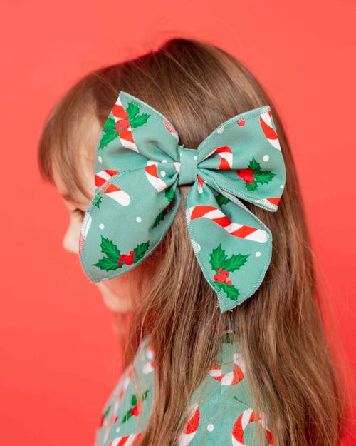Baby Kids Bamboo Pajamas — Candy Cane Lane Woven Alligator Clip — Image 1