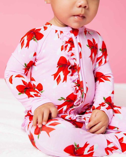 Baby Kids Bamboo Pajamas — Cane You Believe It Convertible Ruffle Romper — Image 1