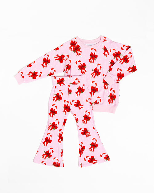 Baby Kids Bamboo Pajamas — Cane You Believe It Crew Neck Sweatshirt & Bell Bottoms Set — Image 2