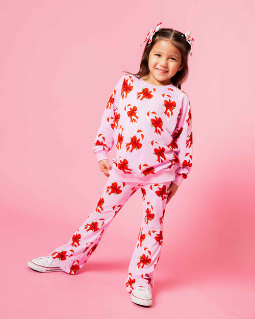 Baby Kids Bamboo Pajamas — Cane You Believe It Crew Neck Sweatshirt & Bell Bottoms Set — Image 5
