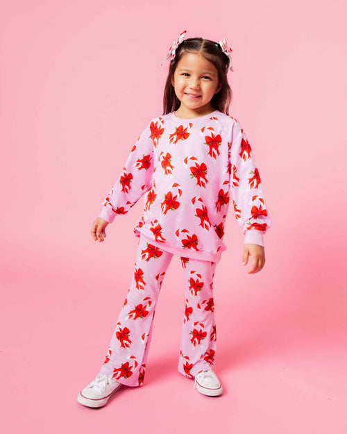 Baby Kids Bamboo Pajamas — Cane You Believe It Crew Neck Sweatshirt & Bell Bottoms Set — Image 1