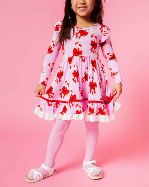 Baby Kids Bamboo Pajamas — Cane You Believe It Long Sleeve Party Dress & Shorts Set — Image 6