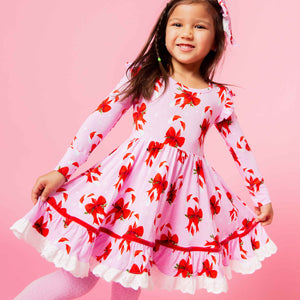 Baby Kids Bamboo Pajamas — Cane You Believe It Long Sleeve Party Dress & Shorts Set — Image 1