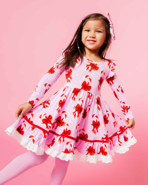Baby Kids Bamboo Pajamas — Cane You Believe It Long Sleeve Party Dress & Shorts Set — Image 1