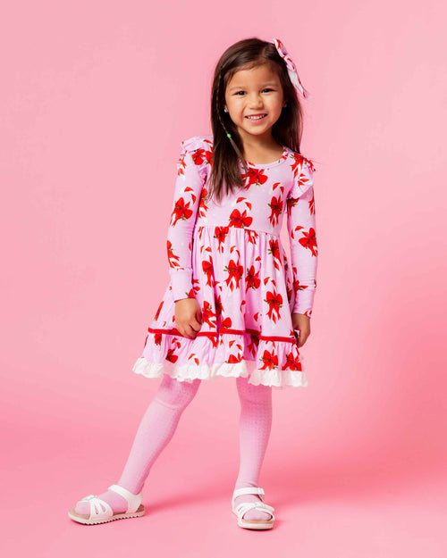 Baby Kids Bamboo Pajamas — Cane You Believe It Long Sleeve Party Dress & Shorts Set — Image 7